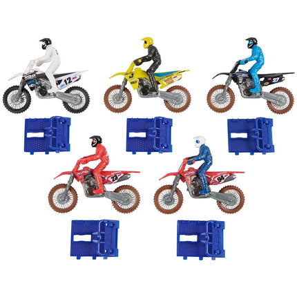 AONELAS Supercross, Authentic 5-Pack of 1:24 Scale Die-Cast Motorcycles with Rider Figure, Toy Moto Bike for Kids and Collectors Ages 3 and up