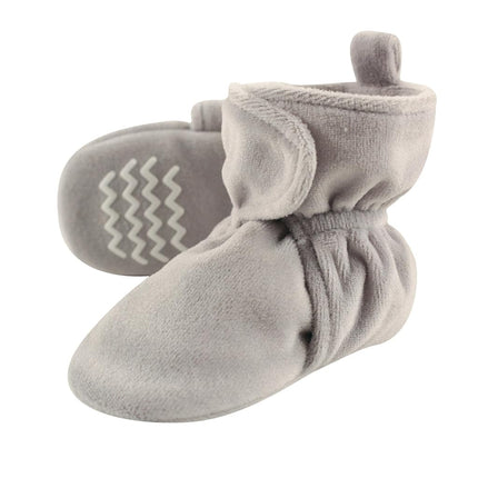 Hudson Baby Baby Cozy Velour Booties with Non Skid Bottom, Gray, 2T