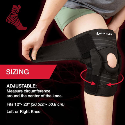 Mueller Sports Medicine Adjustable Hinged Knee Brace, Black/Gray, One Size Fits Most