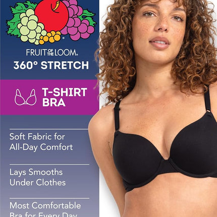 Fruit of the Loom Women's T-Shirt Bra, Opaque, Black Hue/Sand/White, 40E (Pack of 3)