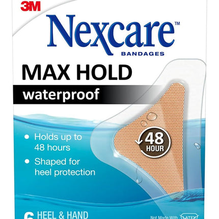 Nexcare Max Hold Waterproof Bandages, Hand/Heel, 6