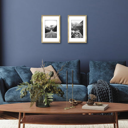 Americanflat 11x17 Picture Frame Set of 2 in Gold - Use as 8x12 Picture Frame with Mat or 11x17 Frame Without Mat - Collage Picture Frames with Plexiglass Cover for Horizontal or Vertical Display