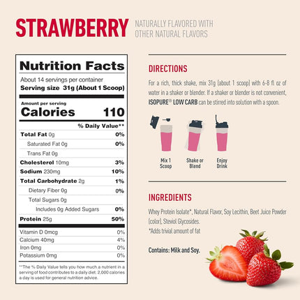 Isopure Protein Powder, Natural Strawberry, 1 Pound