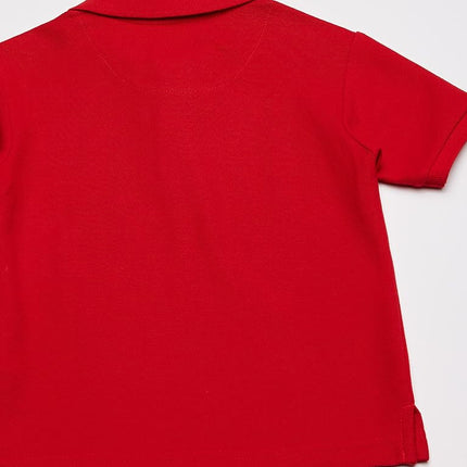 Izod Boys' School Uniform Short Sleeve Polo Shirt, Button Closure, Moisture Wicking Performance Material, Red, 10-12 Husky