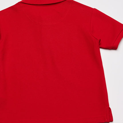 Izod Boys' School Uniform Short Sleeve Polo Shirt, Button Closure, Moisture Wicking Performance Material, Red, 10-12 Husky