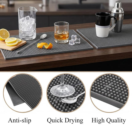 Tebery 3 Pack Rubber Bar Mat 18 x 12, Thick Durable and Stylish Bar Service Spill Mat. Non Slip, Non-Toxic, Grey Service Mat for Coffee, Bars, Restaurants Counter Top