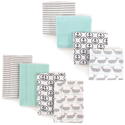 Paños para eructar y mantas de algodón de franela Hudson Baby Unisex, 8 piezas, Ballena Gris, Talla Única
