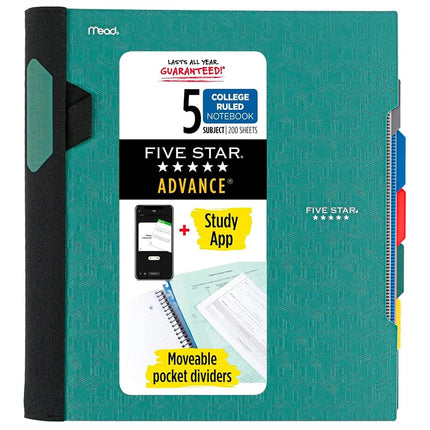 Five Star Spiral Notebook + Study App, 5 Subject, 