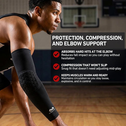 McDavid 6500 Hex Sleeve Compression Arm/Elbow Sleeve for Protection and Support — Ideal for Rugby, Basketball, Volleyball, Football Goalkeeping, and More (One Sleeve)