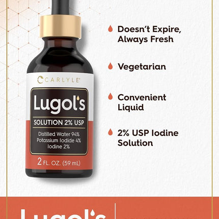 Carlyle Lugols Iodine 2 Percent 2 fl oz | Potassium Iodide and Iodine Solution 2% Liquid Drops