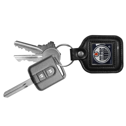 NHL Siskiyou Sports Fan Shop Edmonton Oilers Square Leather Key Chain One Size Black