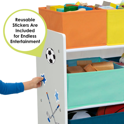 Organisateur de jouets Delta Children Deluxe Multi-Bin avec bacs de rangement – Certifié Greenguard Gold, Blanc avec bacs Marine/Vert/Pastel