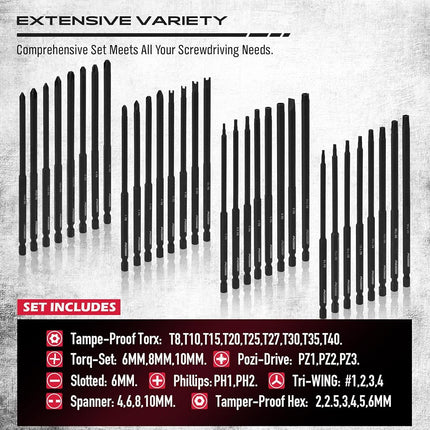1/4" Extra Long Security Bit Set