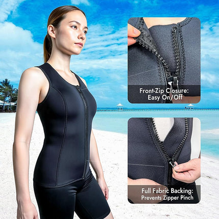 Dizokizo Wetsuit Top Women, 3mm Neoprene Sleeveless Wet Suit Tops Women, Front Zip Jacket Diving Vest for Scuba Kayaking Surfing (XL)