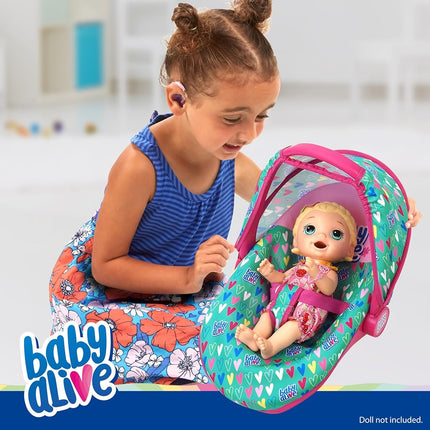 509 Crew Baby Alive: Deluxe Doll Car Seat - Green, Pink, Hearts - Accessory for Dolls Up to 18", Portable, Transform to Lounge Seat, Canopy, Kids Toy Ages 3+