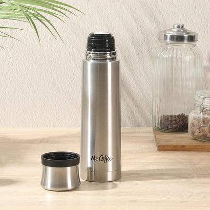 Mr. Coffee Silverleaf 23 oz Stainless Steel Thermal Bottle – Double Wall Vacuum Insulated Travel Mug with Leak-Proof Lid – Hot & Cold Beverage Flask for Work, Commute, or Camping