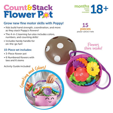 Learning Resources Poppy the Count & Stack Flower Pot, Ages 18+ Months, Fine Motor Skills, Counting and Stacking, Preschool Learning Toy for Toddlers