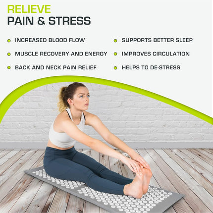 ProsourceFit Acupressure Mat and Pillow Set for Back/Neck Pain Relief and Muscle Relaxation, XL - Grey/White
