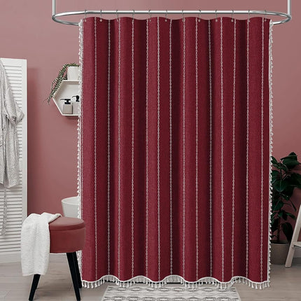 BTTN 54x78 Boho Farmhouse Linen Heavy Duty Shower Curtain Set, Burgundy