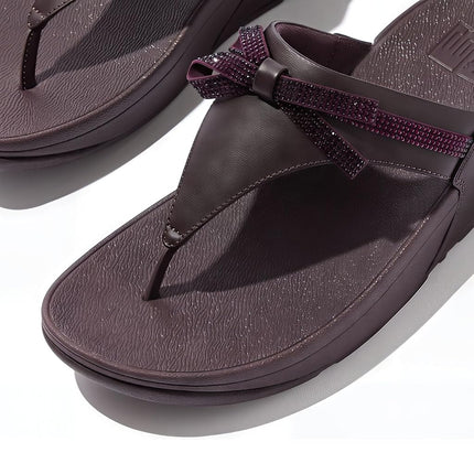 FitFlop Women's Lulu Glitz-Bow Leather Toe-Post Sandals Wedge, Plumberry, 3 UK