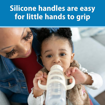 Dr. Brown’s Milestones Narrow Transitional Sippy Bottle with Silicone Handles 8oz 250mL 6m+ Light Pink and Ecru 2-Pack