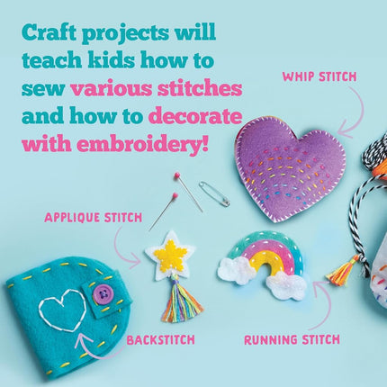 Craft-tastic – Let's Learn to Sew Craft Kit – Includes Fun Projects, Step-by-Step Instruction Book, and Reusable Supplies to Teach Basic Sewing Stitches, Embroidery & More for Beginners