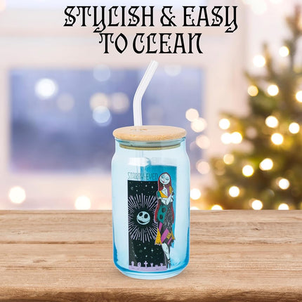 Silver Buffalo Nightmare Before Christmas Sally Starry Eyed 16oz Glass Tumbler with Bamboo Lid and Glass Straw