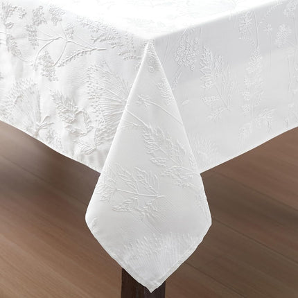 Laura Ashley Tablecloth Raised Woven Embroidered Jacquard Fabric, Wrinkle Resistant for Dining, Holiday, Party, Wedding or Banquet, 60" x 120", Cynthia White