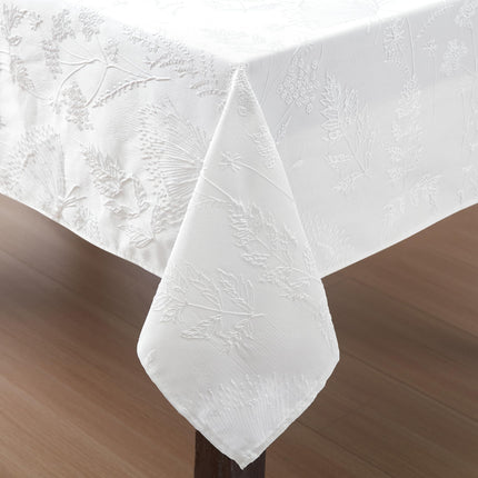 Laura Ashley Tablecloth Raised Woven Embroidered Jacquard Fabric, Wrinkle Resistant for Dining, Holiday, Party, Wedding or Banquet, 60" x 102", Cynthia White