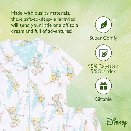 Disney Girls 2 Piece Loose Fit Button Down Soft Cute Pajamas Set for Boys (2 Pack), Colour: white., 6