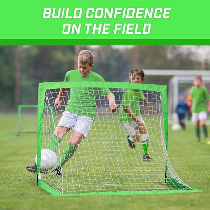 GoSports Team Tone 4 ft x 3 ft Portable Soccer Goals for Kids - Set of 2 Pop Up Nets for Backyard - Bright Green