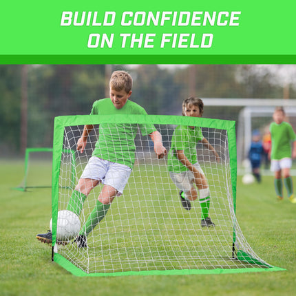 GoSports Team Tone 4 ft x 3 ft Portable Soccer Goals for Kids - Set of 2 Pop Up Nets for Backyard - Bright Green