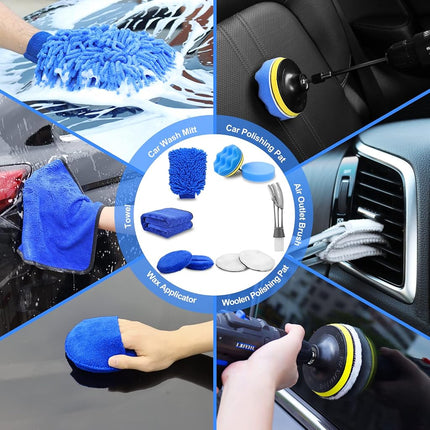 27Pcs Car Detailing Kit, Car Detailing Brush Set, Auto Detailing Drill Brush Set, Car Detailing Brushes, Car Wash Kit, Car Accessories, Car Cleaning Tools Kit for Interior, Exterior, Wheels Blue, Blue, 27PCS-Blue