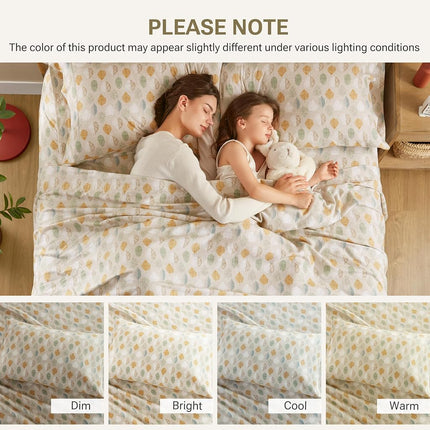 SLEEP PHILOSOPHY True North by Cozy Flannel 100% Cotton Ultra Soft Cold Weather Sheet Set Bedding, King, Multi Leaves 4 Piece