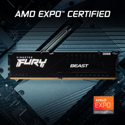 Kingston FURY Beast Black DDR5 16 Go 6 800 MT/s CL34 DIMM Mémoire de Gaming pour PC de Bureau Module Simple AMD EXPO et Intel XMP - KF568C34BBE-16