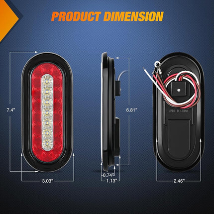 Nilight 6Inch Oval Trailer Tail Light 2PCS Red Brake Stop Turn White Reverse Back Up Lights with Flush Mount Grommets Plugs Mounting Brackets for RV Truck Luggage Rack