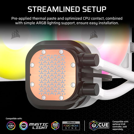 Corsair NAUTILUS 240 RS ARGB Liquid CPU Cooler – 240mm AIO – Low-Noise – Direct Motherboard Connection – Daisy-Chain – Intel LGA 1851/1700, AMD AM5/AM4 – 2x RS120 ARGB Fans Included – White