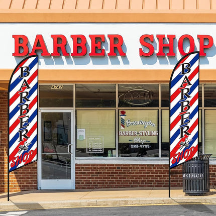 2 Pcs Barber Flag Barbershop Sign Outside Barber Shop Sign Windless Banner Feather Swooper Flag for Shop Advertising Business Outdoor(NOT INCLUDE POLE KIT)(12 ft)