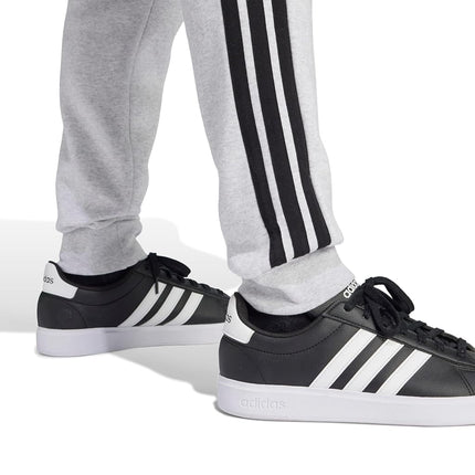 adidas Men's Essential Three Stripes Fleece Pant, Light Grey Heather/Black, M