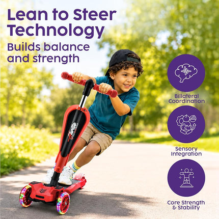 Hurtle 6 Wheeled Scooter for Kids - Stand & Cruise Child/Toddlers Toy Folding Kick Scooters w/Adjustable Height, Anti-Slip Deck, Flashing Wheel Lights, for Boys/Girls 2-12 Year Old - Hurtle
