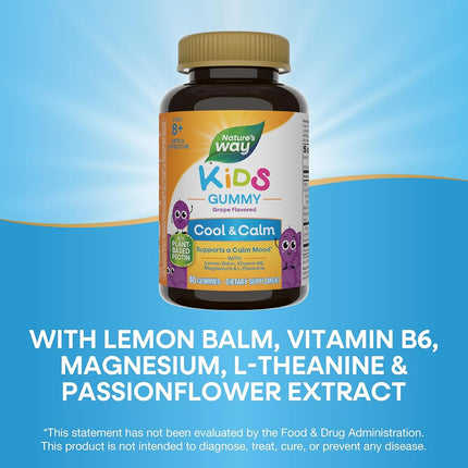 Nature's Way Kids Cool, Calm & Collected Gummies for Ages 8 and Over, Grape Flavored, 40 Count