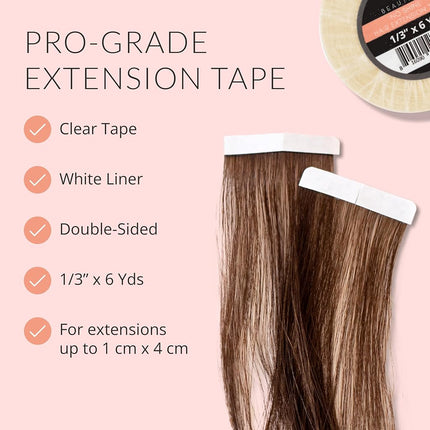 Walker Tape Beautify No-Shine Hair Extension Tape Roll 1/3" x 6 Yards, Hypoallergenic Double Sided Tape for Tape in Hair Extensions Human Hair, Long Lasting No-Shine Extension Tape for Secure Bonding