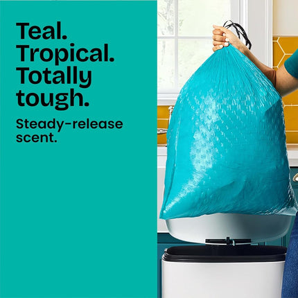 Glad ForceFlex MaxStrength Tall Kitchen Drawstring Trash Bags, 13 Gallon, Bahama Bliss, Teal, 90 Ct