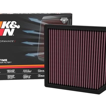 K&N Replacement Air Filter Compatible with Ford Bronco Raptor 3.0L V6 2022- (33-5132), Red