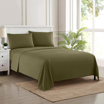 Sweet Home Collection Luxury Bedding Set with Flat, Fitted Sheet, 2 Pillow Cases, Find Double Brushed Microfiber, Olive, Twin