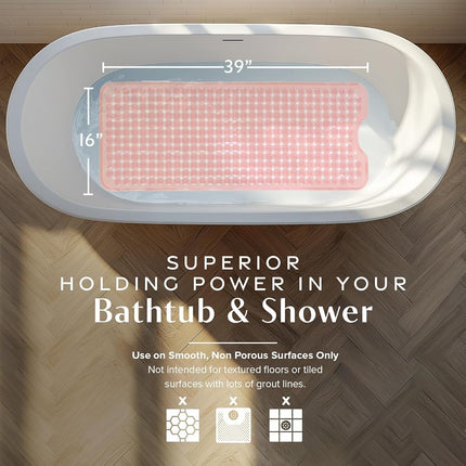 SlipX Solutions Power Grip 39x16 Bathtub & Shower Mat | Premium Non-Slip Bath Safety | Clear Coral