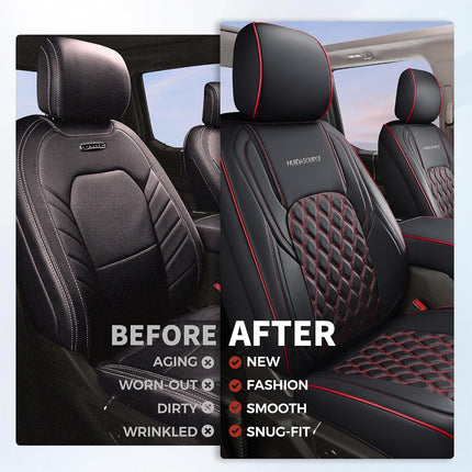 Huidasource Front Seat Covers for Wrangler JK 2007-2017, Waterproof Wrangler Leather Seat Cushion Covers Fit for Jeep Wrangler JK 2-Door/4-Door Rubicon Altitude Willys Big Bear (Front Pair/Black&Red)