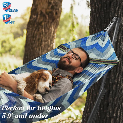 Tranquillo Uniki 3-Year Warranty Hammock Stand, 30s Foldable Hammock with Stand, 550 lbs Capacity Camping Hammock and Stand, Signature Steel Stand Breathable Polyester Hammock Net, Chevron