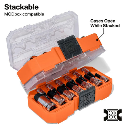 Klein Tools 65213HEX Knurled Hex Bit Socket Set, 1/4, 3/8 and 1/2-Inch Drives, Premium Cr-V Steel, SAE Sizes 5/64 to 9/16-Inch, MODbox Case, 13-Piece