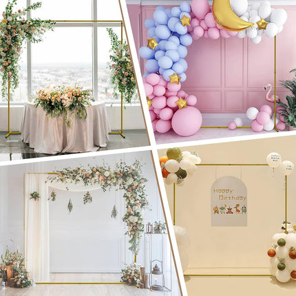 Wedding Arch Backdrop Stand, 6.6x6.6 FT Gold Wedding Arches for Ceremony Square Metal Balloon Arch Stand Garden Arbor Frame for Wedding Birthday Party Baby Shower Photo Booth Background Decoration